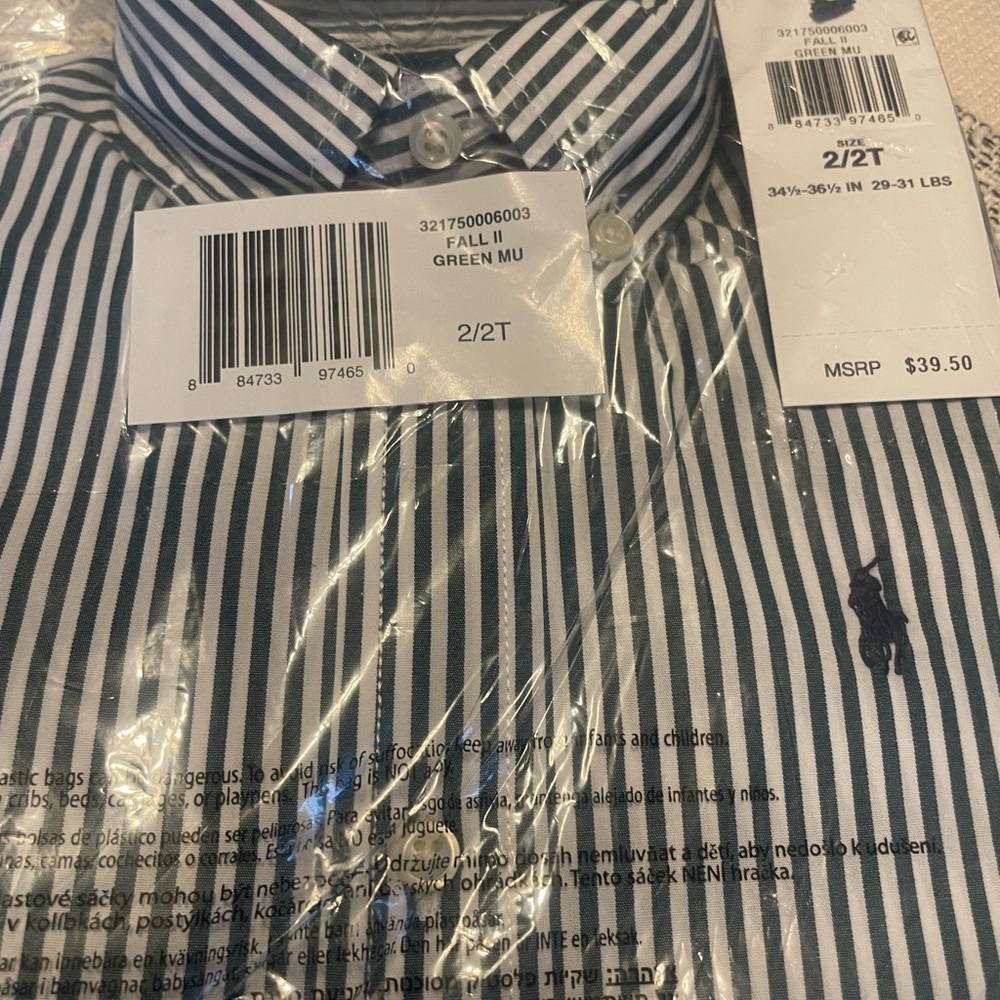 Ralph Lauren Toddler  Green Striped Dress Shirt